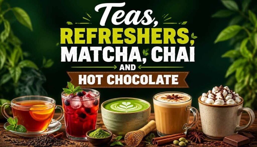 Teas, Refreshers, Matcha, Chai and Hot Chocolate